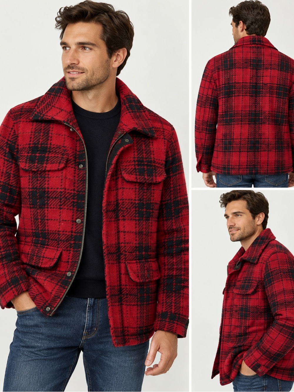 Vintage Tommy Hilfiger Men’s Large Red Black Plaid Wool Jacket Crest